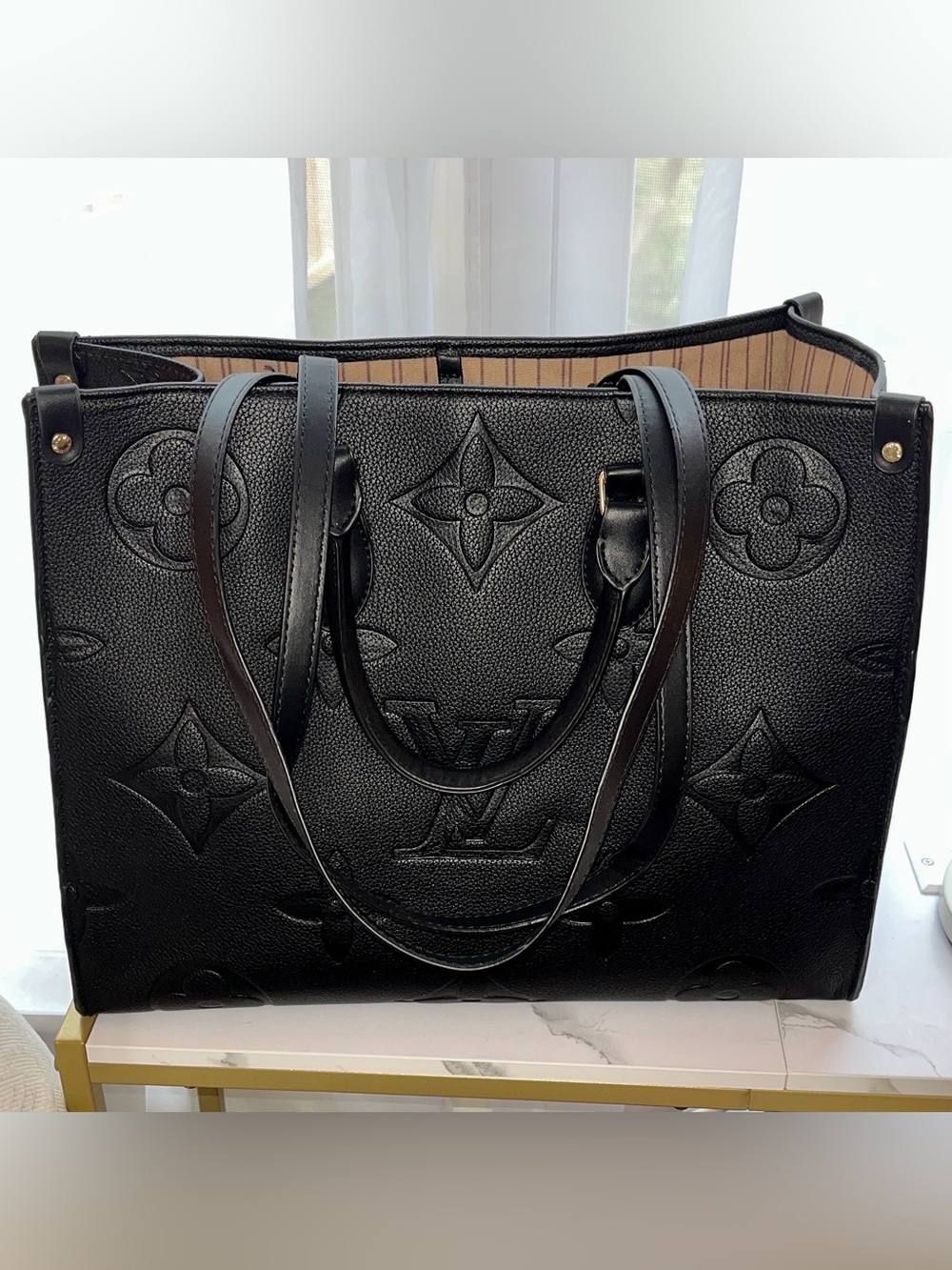Black Embossed Monogram Logo Carryall Tote Bag - Picture 4 of 12